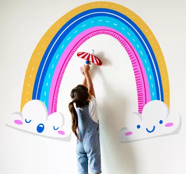 Vinilo para niños arcoíris en nubes felices - TenVinilo