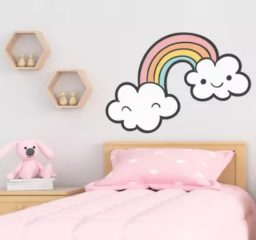 Vinilo para niños arcoíris pastel entre nubes  - TenVinilo