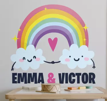 Vinilo para niños arcoíris y nubes con nombre - TenVinilo