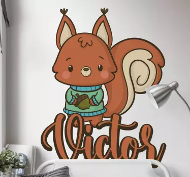 Vinilo para niños ardilla con bellota personalizable - TenVinilo