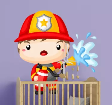 Vinilo para niños bombero apagando fuego - TenVinilo