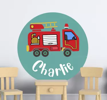 Vinilo infantil camión bomberos con nombre - TenVinilo