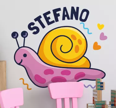 Vinilo para niños caracol morado feliz con nombre - TenVinilo