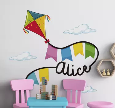Vinilo para niños de cometa nubes personalizable - TenVinilo