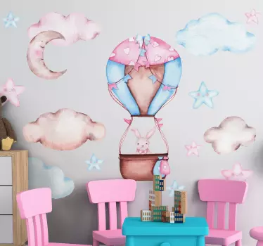 Vinilo para niños conejito en globo estilo nórdico - TenVinilo