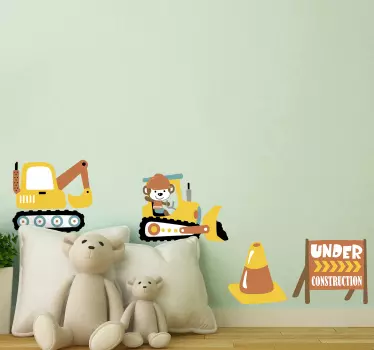 Vinilo para niños de construcción con mono - TenVinilo