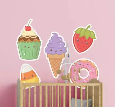 Vinilo infantil dulces y frutas dibujados - TenVinilo