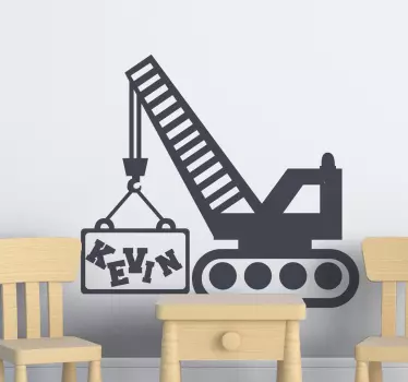 Vinilo para niños grúa construcción con nombre - TenVinilo