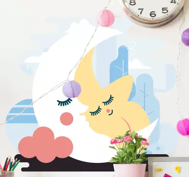 Vinilo para niños luna y estrella abrazadas - TenVinilo