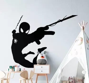 Vinilo para niños Spiderman volando telarañas - TenVinilo