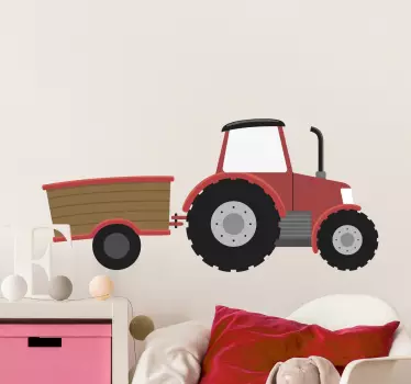 Vinilo para niñas tractor color rosa - TenVinilo