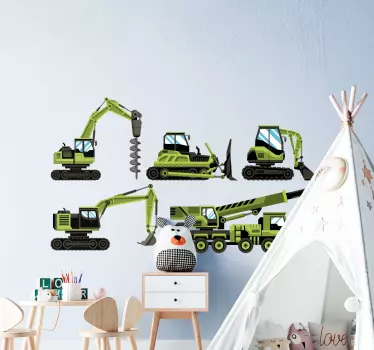 Vinilo para niños tractores y excavadoras - TenVinilo