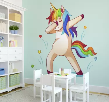 Vinilo infantil unicornio moderno bailando - TenVinilo