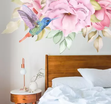 Vinilo para pared Colgando flores de jardín con pájaros - TenVinilo