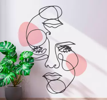 Vinilo para pared Rostro de mujer líneas mínimas - TenVinilo