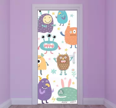 Vinilo puerta infantil monstruos adorables - TenVinilo