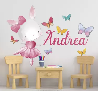 Vinilo pared de ballet conejita bailando personalizable - TenVinilo