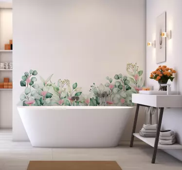 Vinilo baño flores y plantas de acuarela - TenVinilo
