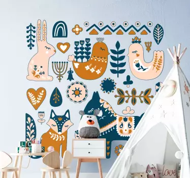 Vinilo pared bebé Animales del bosque estilo nórdico - TenVinilo