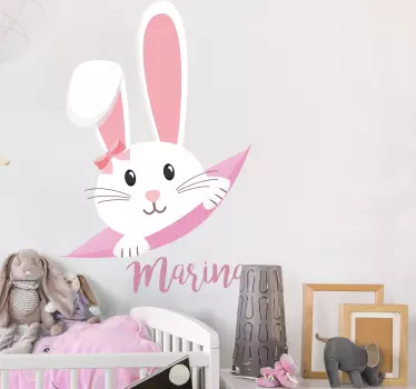 Vinilo pared bebé Lindo conejito para niña con nombre - TenVinilo