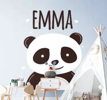 Vinilo pared bebé Panda feliz con nombre - TenVinilo