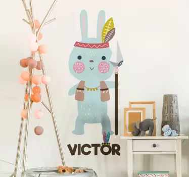Vinilo infantil Conejo indio personalizado - TenVinilo