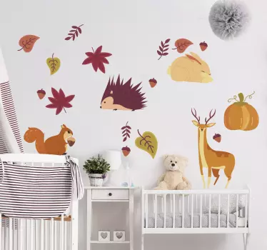 Vinilo pared de animales y flores de otoño - TenVinilo