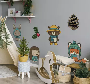 Vinilo pared de animales y plantas de invierno - TenVinilo