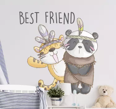 Vinilo pared dibujo tigre y oso panda - TenVinilo