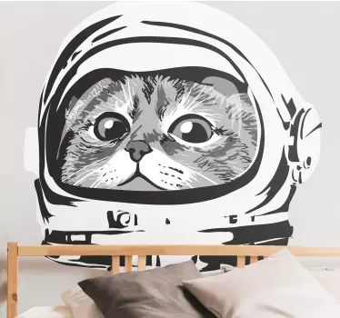 Vinilo pared dormitorio Lindo gato con casco de astronauta - TenVinilo