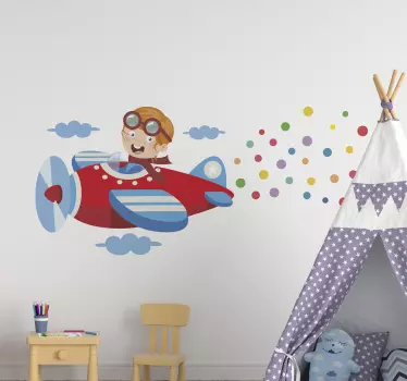 Vinilo pared infantil aeronave infantil voladora - TenVinilo