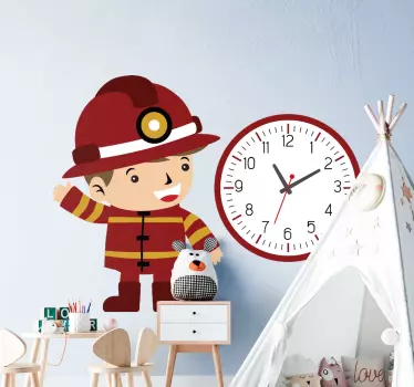 Vinilo pared infantil alarma para niños bomberos - TenVinilo