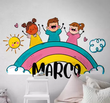 Vinilo pared infantil alegre escena de arcoíris - TenVinilo