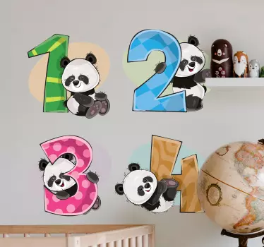 Vinilo pared infantil amigos del número panda - TenVinilo