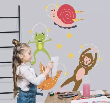 Vinilo pared infantil animales espaciales divertidos - TenVinilo