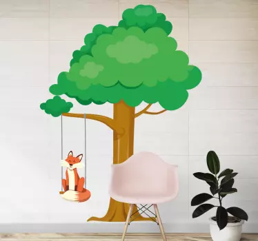 Vinilo pared infantil Árbol de zorros juguetones - TenVinilo