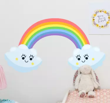 Vinilo pared infantil arcoíris con nubes - TenVinilo