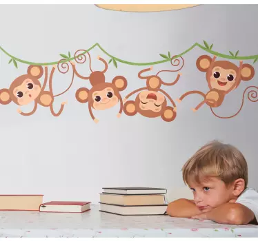 Vinilo pared infantil arreglo de monos juguetones - TenVinilo