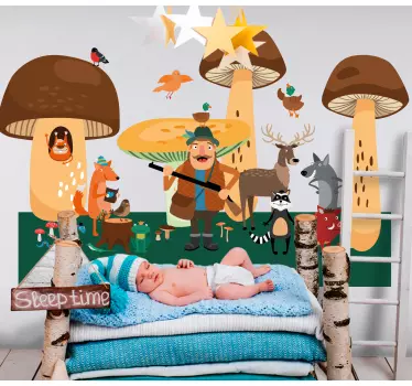 Vinilo pared infantil aventura de animales del bosque - TenVinilo