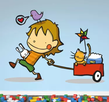 Vinilo pared infantil aventura de un niño juguetón - TenVinilo