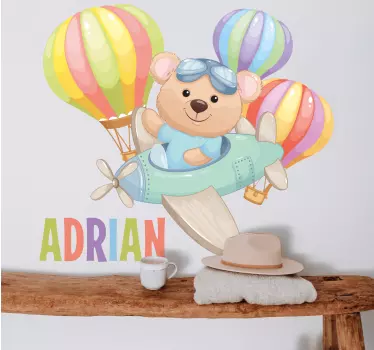 Vinilo pared infantil aventura del oso piloto - TenVinilo