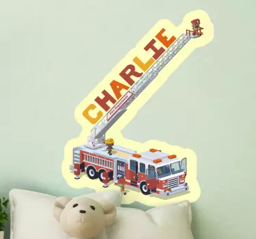 Vinilo pared infantil aventura en el camión de bomberos - TenVinilo