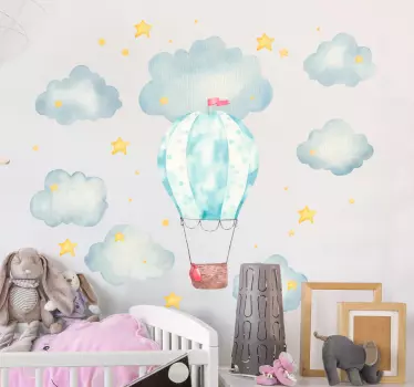 Vinilo pared infantil aventura en globo - TenVinilo