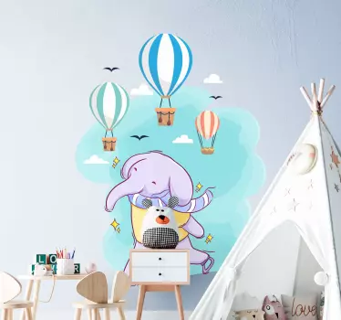 Vinilo pared infantil aventura juguetona con elefantes - TenVinilo