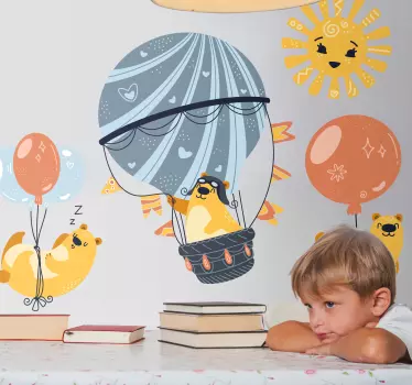 Vinilo pared infantil aventura lúdica en globo - TenVinilo
