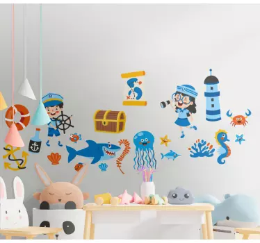 Vinilo pared infantil aventura náutica - TenVinilo