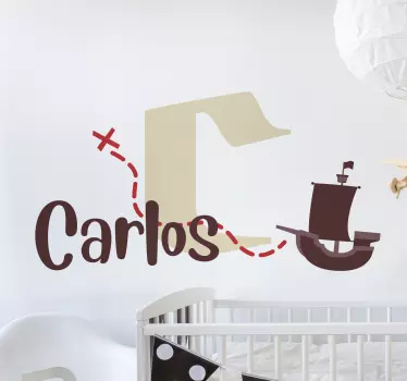 Vinilo pared infantil aventura pirata personalizada - TenVinilo