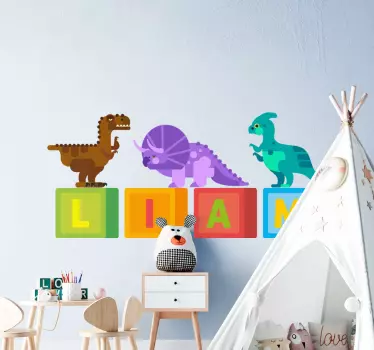 Vinilo pared infantil bloques de dinosaurios coloridos - TenVinilo
