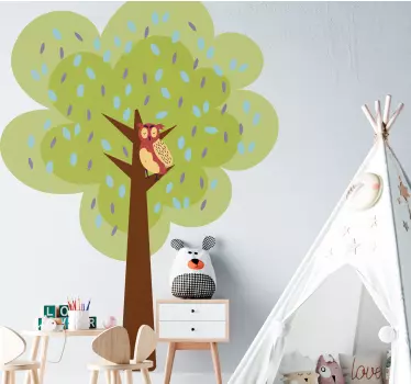 Vinilo pared infantil búho arborícola juguetón - TenVinilo