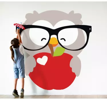 Vinilo pared infantil búho con gafas - TenVinilo